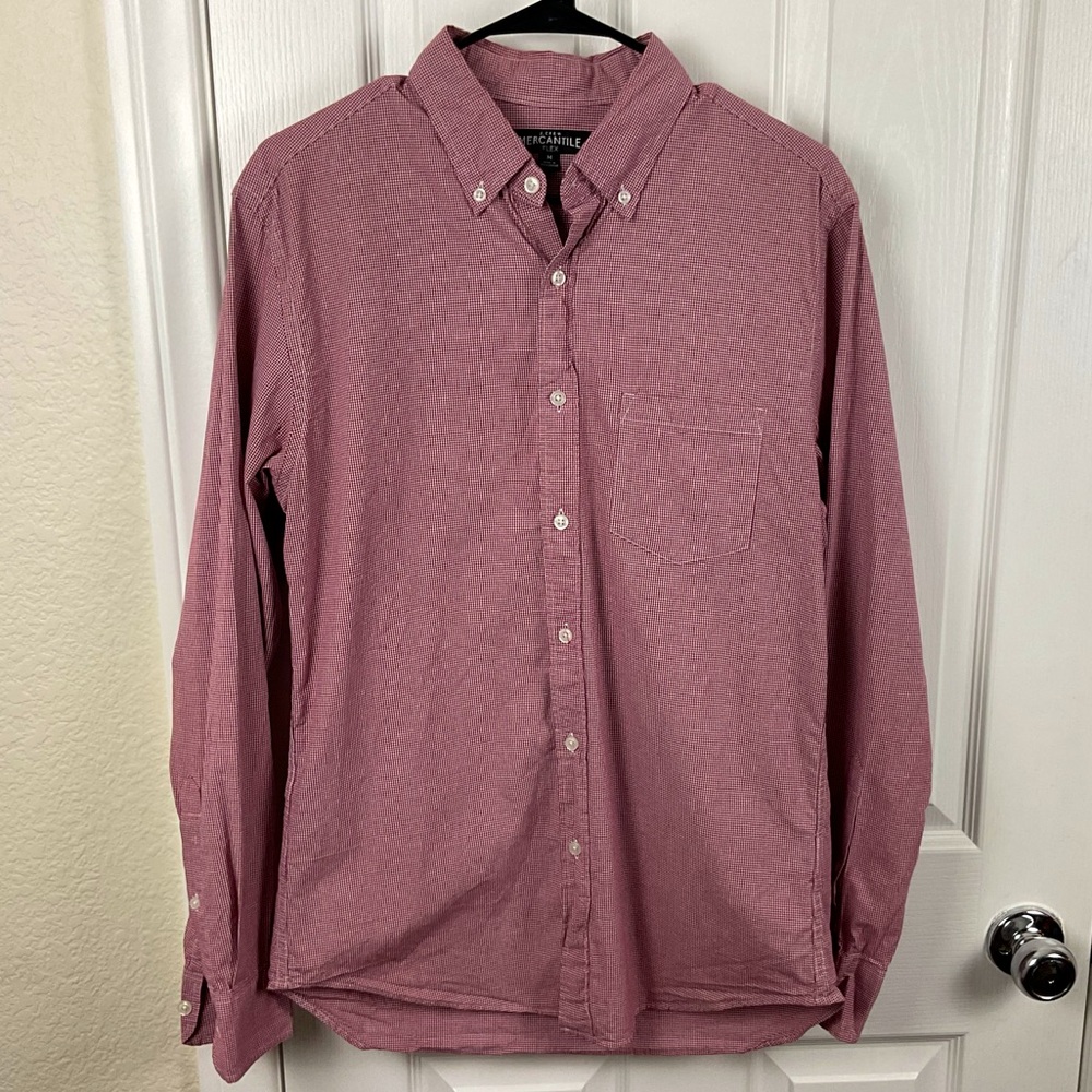 J. Crew Mercantile Men’s Red & White Gingham Check Button Down Shirt, Size M